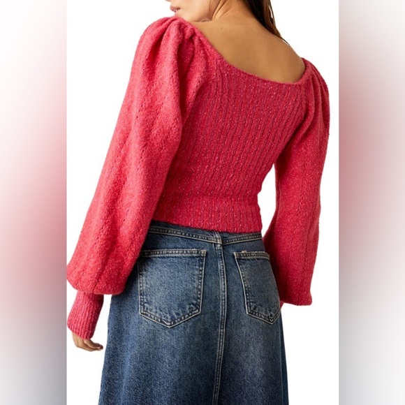 FREE PEOPLE Katie Mix Stitch Square Neck Sweater Pink size small - Picture 2 of 4